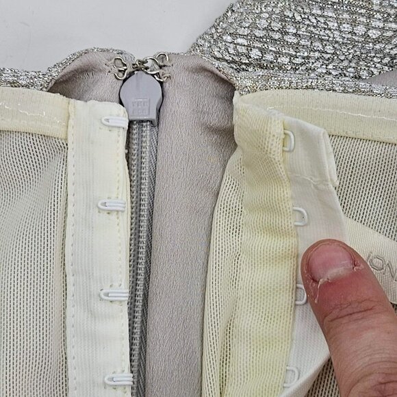 Jonathan Simkhai Plisse Metallic Bustier Ruffle Dress Silver Women’s Size 10 - Picture 8 of 16